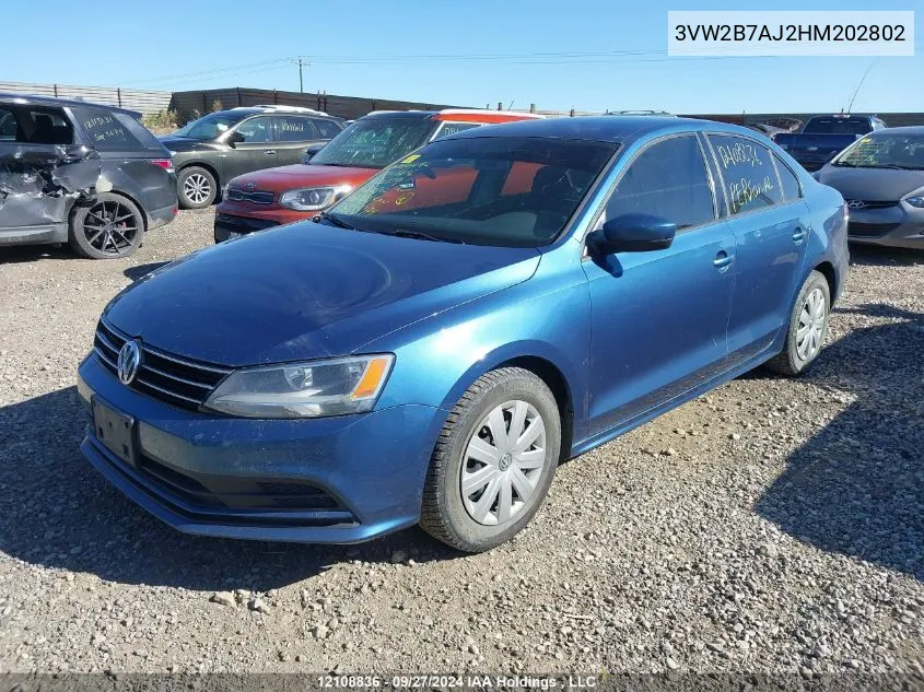 2017 Volkswagen Jetta S VIN: 3VW2B7AJ2HM202802 Lot: 12108836