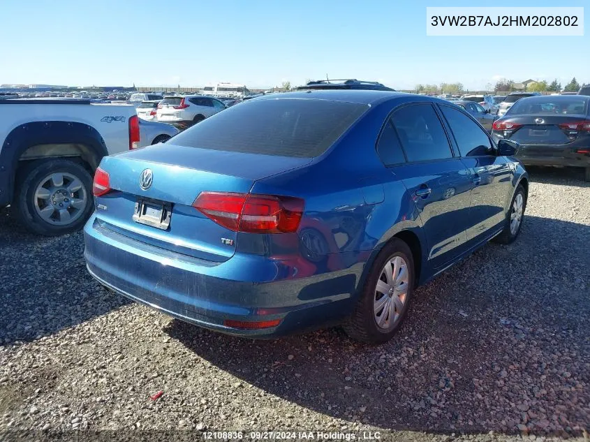 2017 Volkswagen Jetta S VIN: 3VW2B7AJ2HM202802 Lot: 12108836