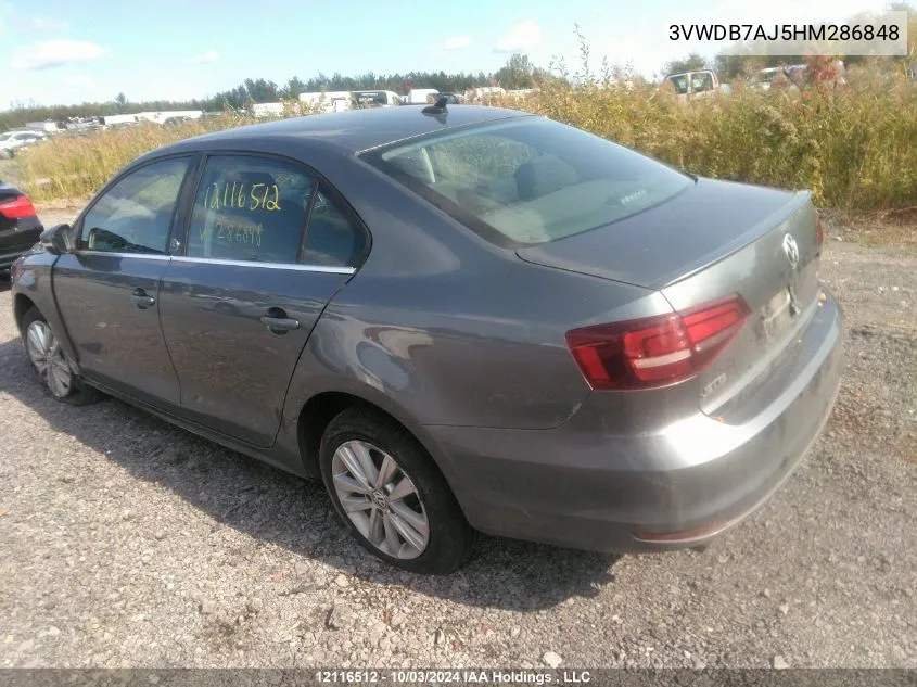 2017 Volkswagen Jetta Sedan VIN: 3VWDB7AJ5HM286848 Lot: 12116512