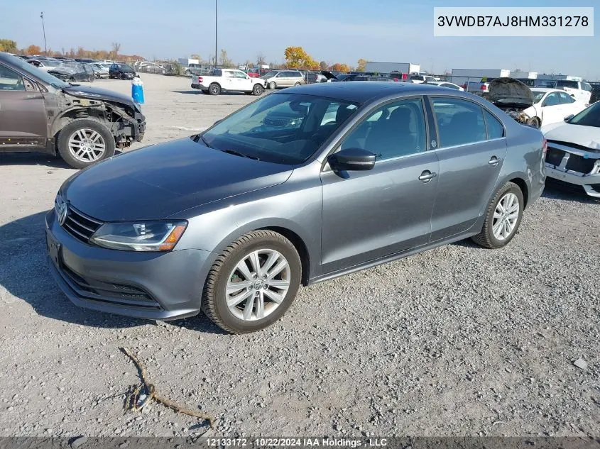 2017 Volkswagen Jetta Sedan VIN: 3VWDB7AJ8HM331278 Lot: 12133172