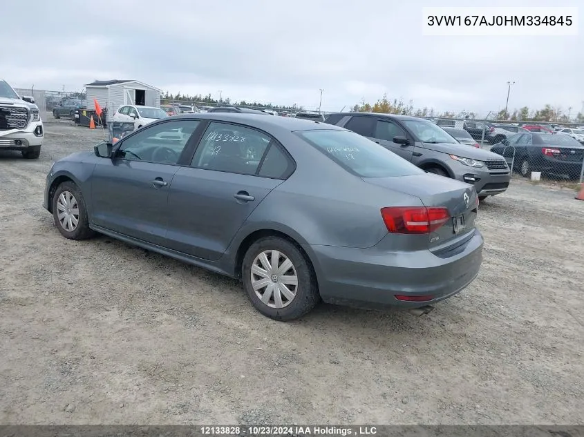 2017 Volkswagen Jetta Sedan VIN: 3VW167AJ0HM334845 Lot: 12133828