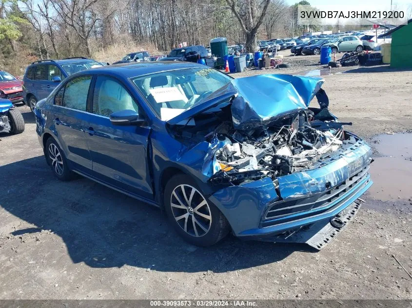 2017 Volkswagen Jetta 1.4T Se VIN: 3VWDB7AJ3HM219200 Lot: 39093573