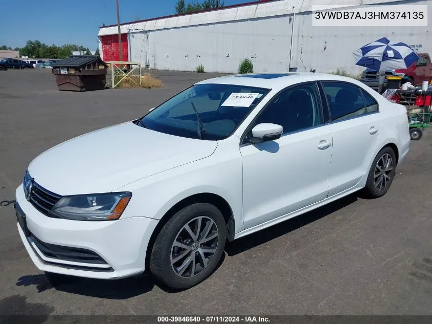 2017 Volkswagen Jetta 1.4T Se VIN: 3VWDB7AJ3HM374135 Lot: 39846640