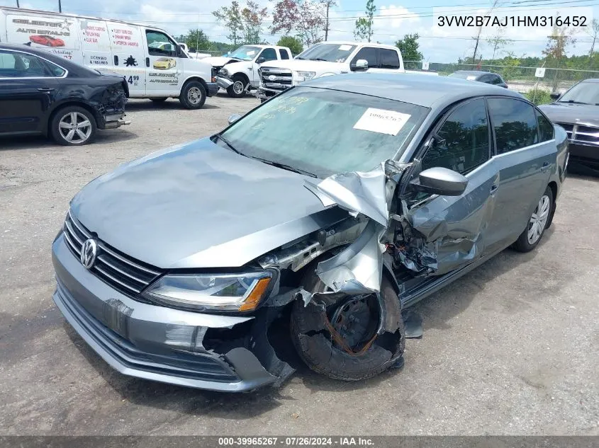 3VW2B7AJ1HM316452 2017 Volkswagen Jetta S