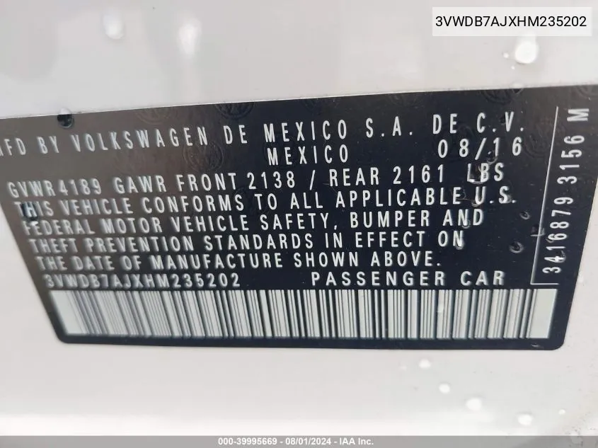 3VWDB7AJXHM235202 2017 Volkswagen Jetta 1.4T Se