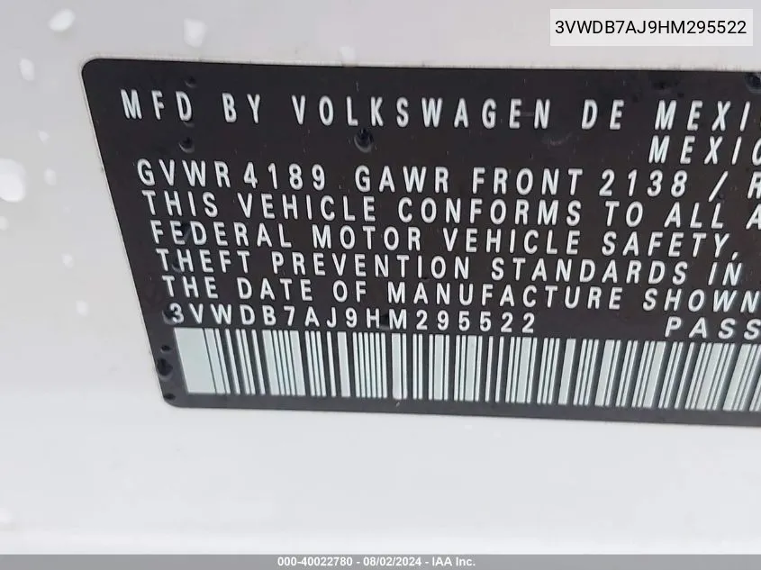 3VWDB7AJ9HM295522 2017 Volkswagen Jetta 1.4T Se