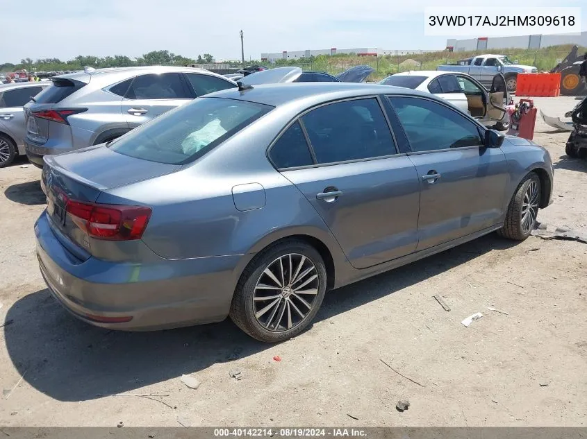 2017 Volkswagen Jetta 1.8T Sport VIN: 3VWD17AJ2HM309618 Lot: 40142214