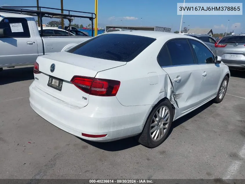 2017 Volkswagen Jetta 1.4T S VIN: 3VW167AJ6HM378865 Lot: 40236614