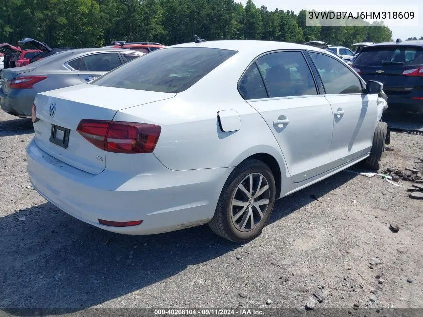 2017 Volkswagen Jetta Se VIN: 3VWDB7AJ6HM318609 Lot: 40268104