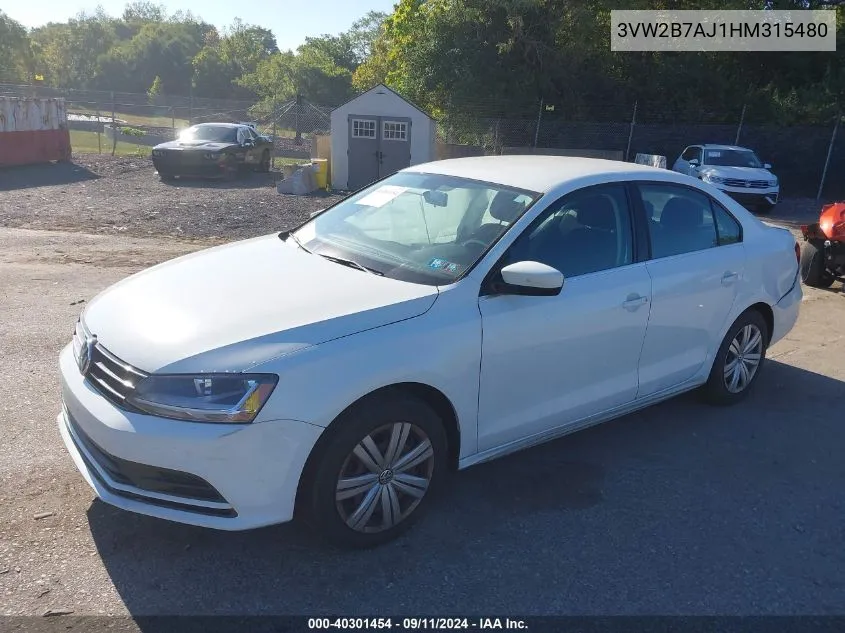 2017 Volkswagen Jetta S VIN: 3VW2B7AJ1HM315480 Lot: 40301454