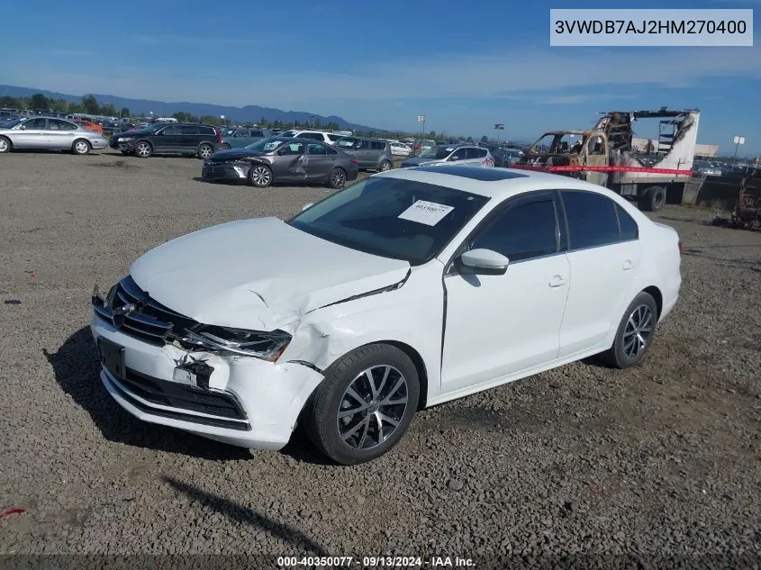 2017 Volkswagen Jetta 1.4T Se VIN: 3VWDB7AJ2HM270400 Lot: 40350077