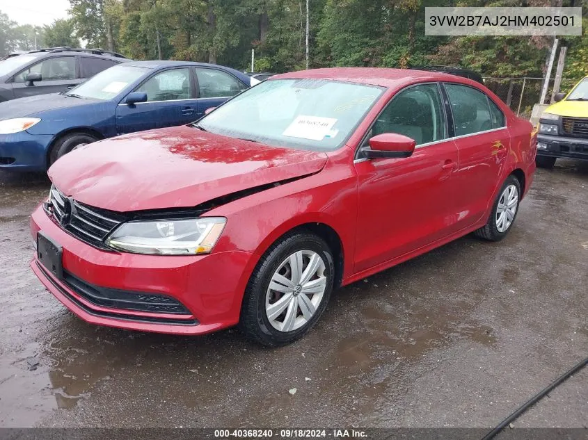 2017 Volkswagen Jetta 1.4T S VIN: 3VW2B7AJ2HM402501 Lot: 40368240