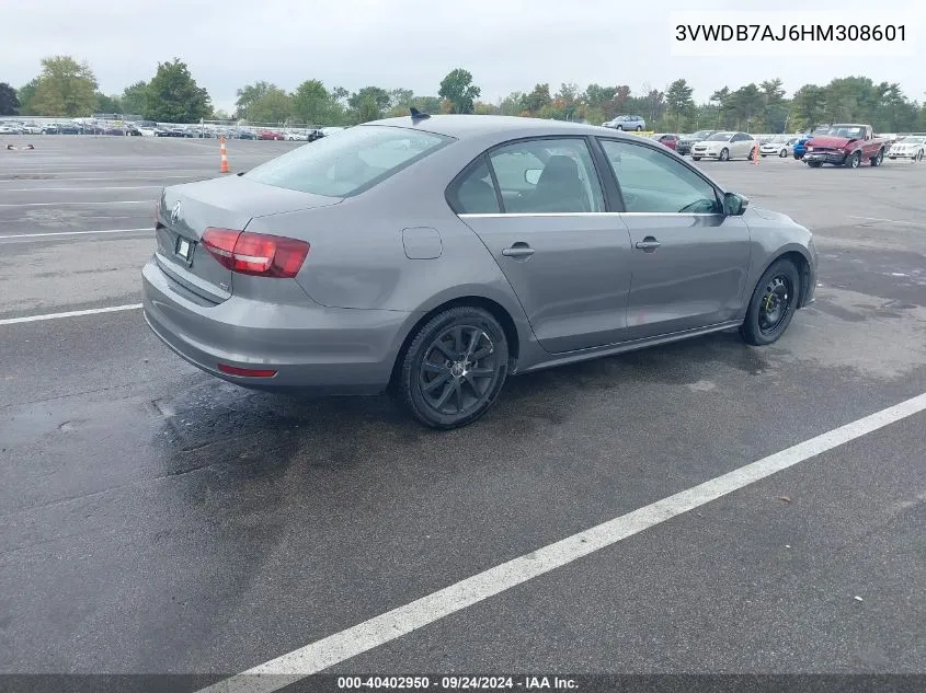 2017 Volkswagen Jetta 1.4T Se VIN: 3VWDB7AJ6HM308601 Lot: 40402950