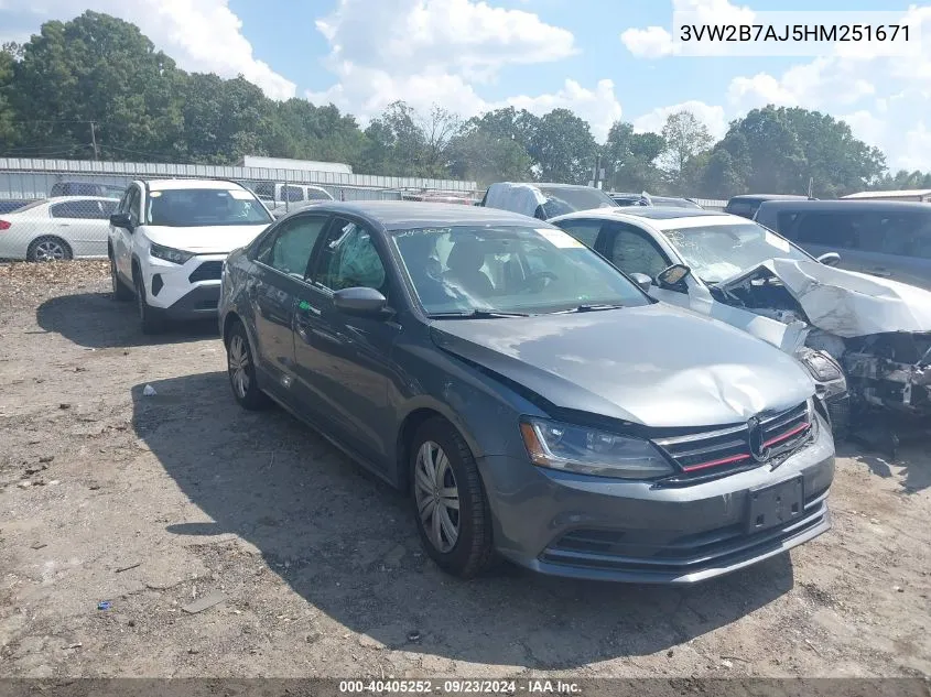 2017 Volkswagen Jetta S VIN: 3VW2B7AJ5HM251671 Lot: 40405252