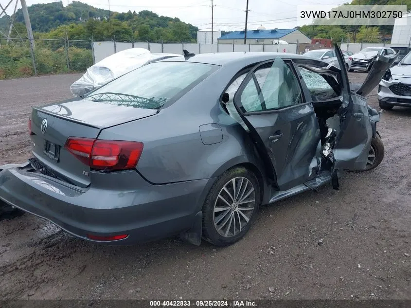 2017 Volkswagen Jetta 1.8T Sport VIN: 3VWD17AJ0HM302750 Lot: 40422833