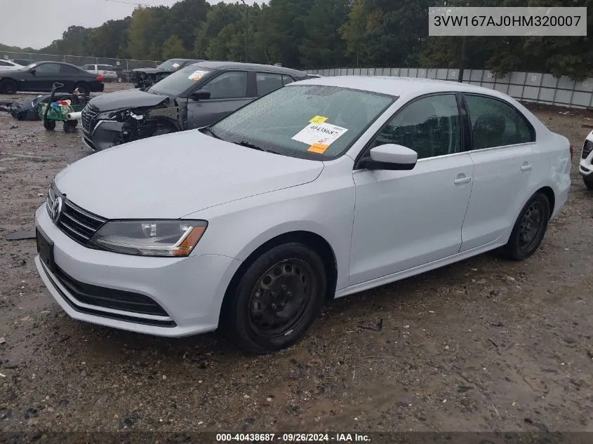 2017 Volkswagen Jetta 1.4T S VIN: 3VW167AJ0HM320007 Lot: 40438687