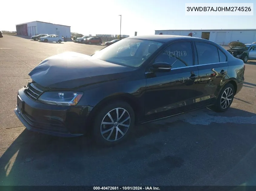 2017 Volkswagen Jetta Se VIN: 3VWDB7AJ0HM274526 Lot: 40472681