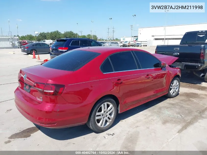 2017 Volkswagen Jetta 1.4T S VIN: 3VW2B7AJ2HM211998 Lot: 40482764