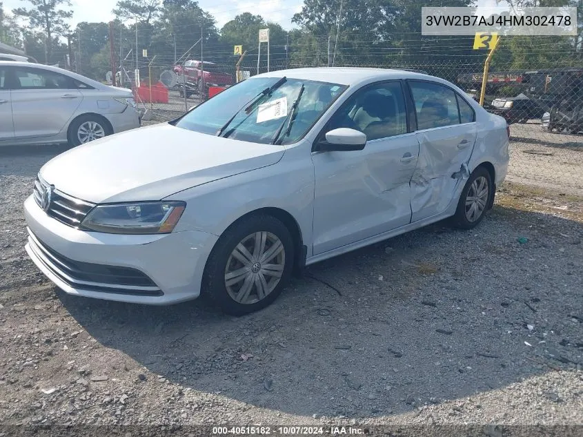 2017 Volkswagen Jetta 1.4T S VIN: 3VW2B7AJ4HM302478 Lot: 40515182