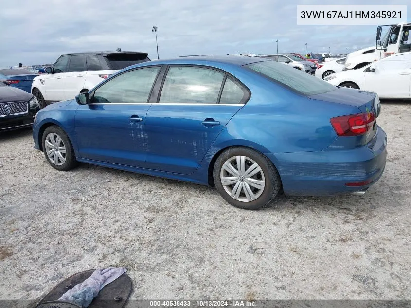 2017 Volkswagen Jetta 1.4T S VIN: 3VW167AJ1HM345921 Lot: 40538433