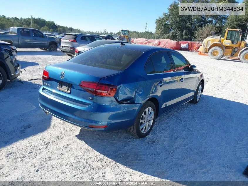 2017 Volkswagen Jetta 1.4T Se VIN: 3VWDB7AJ0HM344834 Lot: 40561646