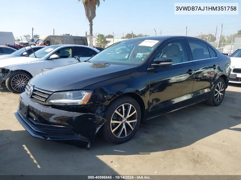 2017 Volkswagen Jetta 1.4T Se VIN: 3VWDB7AJ1HM351758 Lot: 40596845