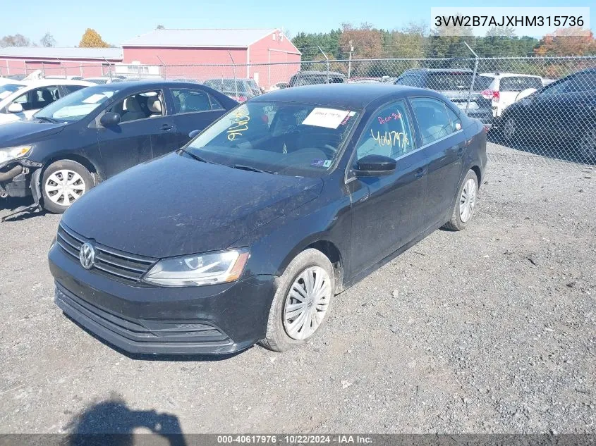 2017 Volkswagen Jetta 1.4T S VIN: 3VW2B7AJXHM315736 Lot: 40617976