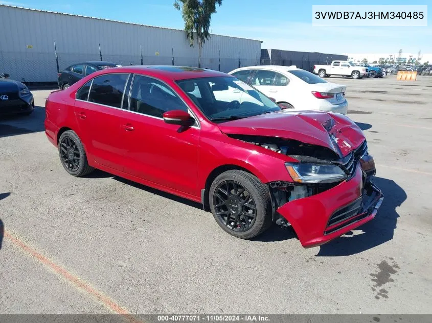 2017 Volkswagen Jetta 1.4T Se VIN: 3VWDB7AJ3HM340485 Lot: 40777071