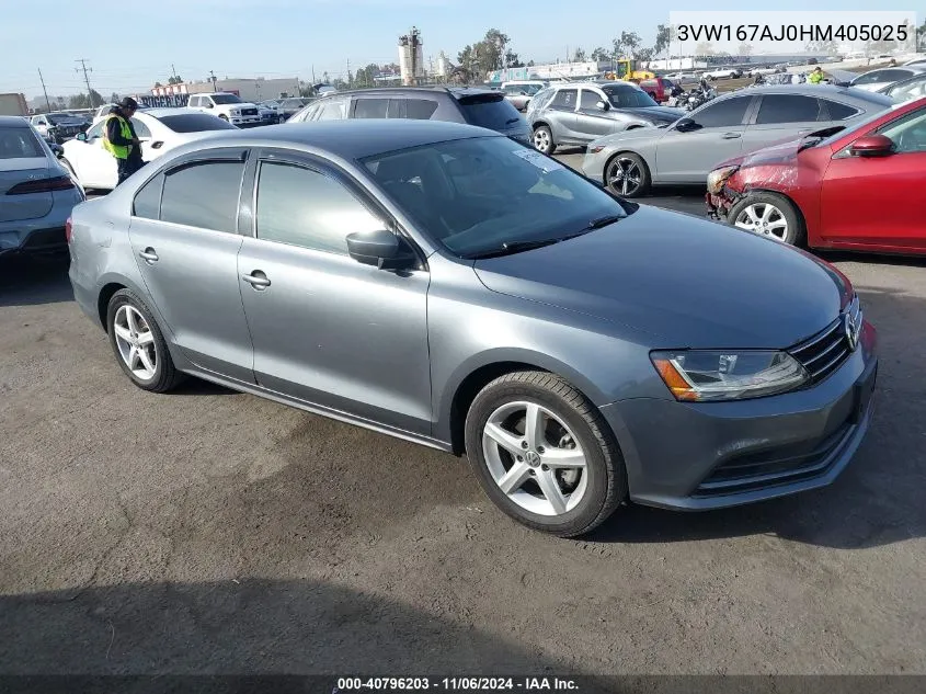 2017 Volkswagen Jetta 1.4T S VIN: 3VW167AJ0HM405025 Lot: 40796203