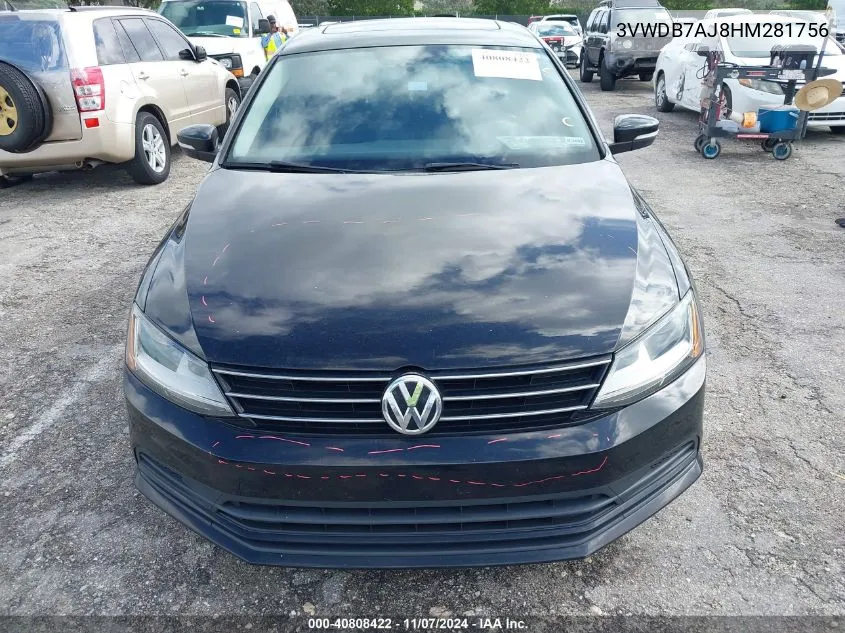 2017 Volkswagen Jetta 1.4T Se VIN: 3VWDB7AJ8HM281756 Lot: 40808422