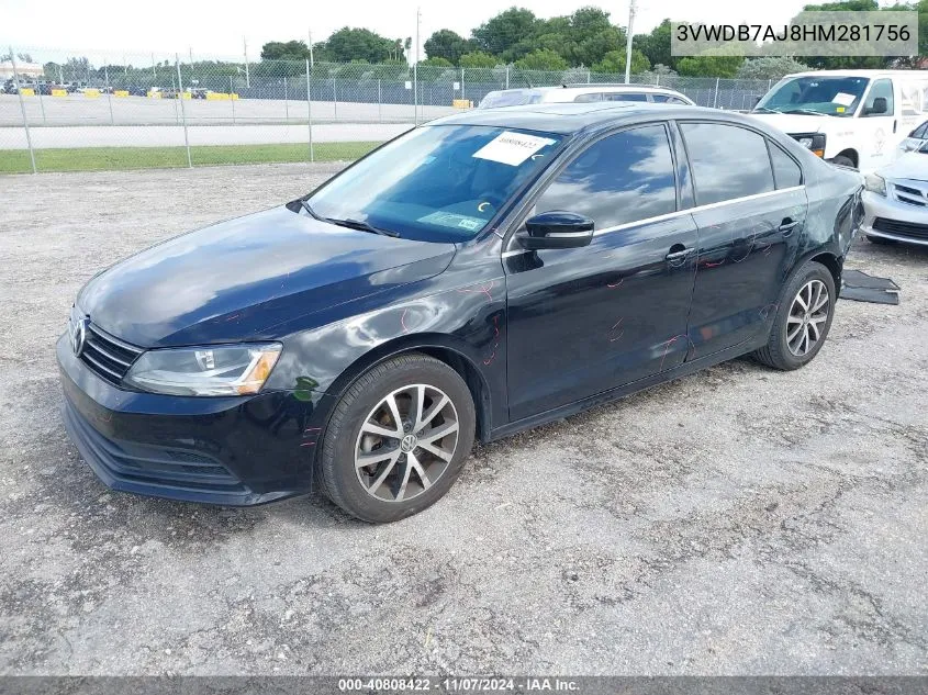 2017 Volkswagen Jetta 1.4T Se VIN: 3VWDB7AJ8HM281756 Lot: 40808422