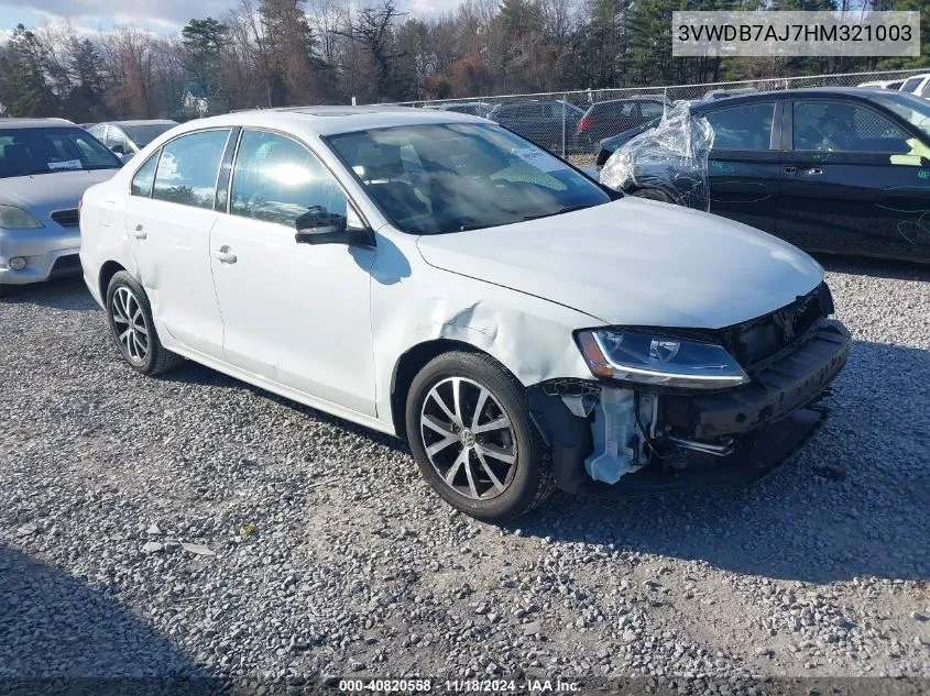 2017 Volkswagen Jetta 1.4T Se VIN: 3VWDB7AJ7HM321003 Lot: 40820558