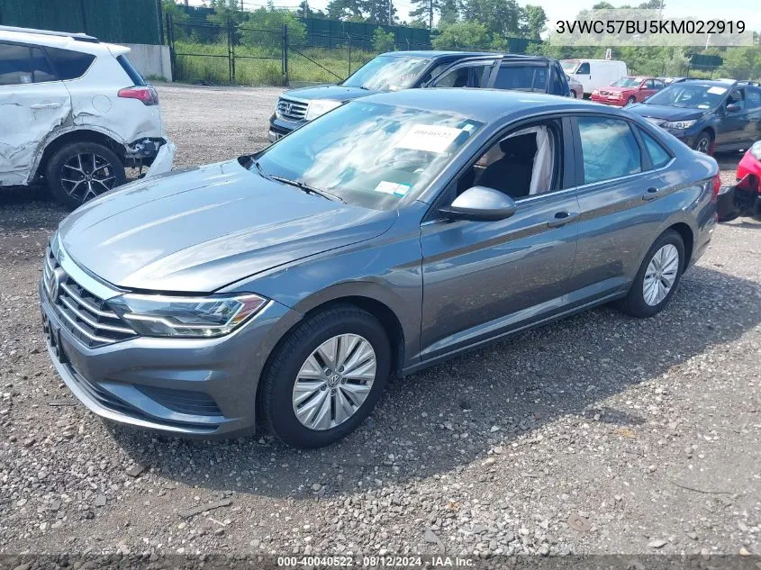 2019 Volkswagen Jetta 1.4T R-Line/1.4T S/1.4T Se VIN: 3VWC57BU5KM022919 Lot: 40040522