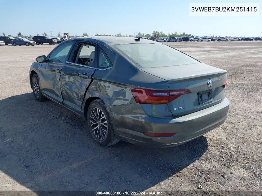 2019 Volkswagen Jetta 1.4T Sel VIN: 3VWEB7BU2KM251415 Lot: 40653186