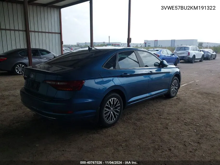 2019 Volkswagen Jetta 1.4T Sel VIN: 3VWE57BU2KM191322 Lot: 40767026