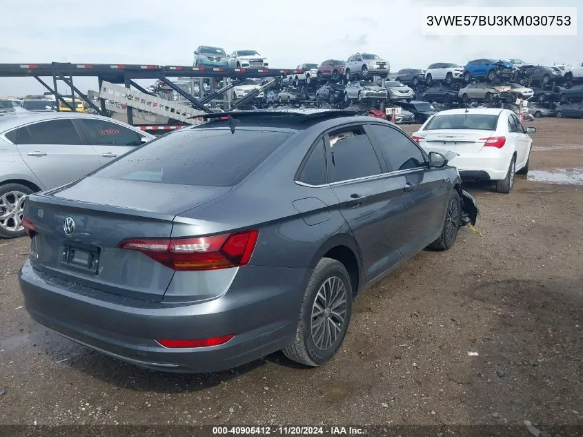 2019 Volkswagen Jetta Sel VIN: 3VWE57BU3KM030753 Lot: 40905412