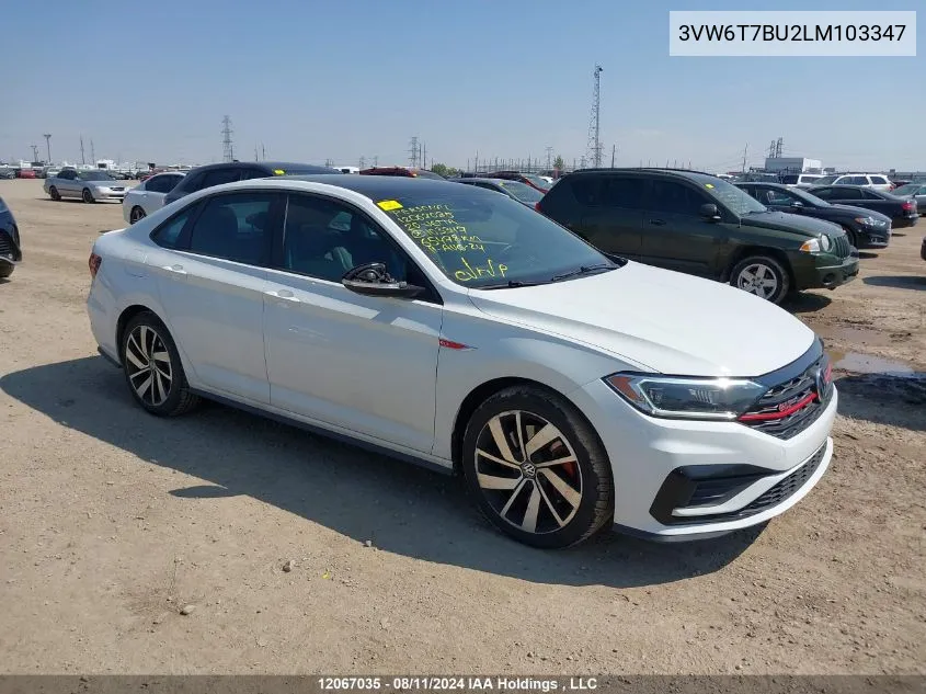 2020 Volkswagen Jetta Gli/S/Autobahn VIN: 3VW6T7BU2LM103347 Lot: 12067035