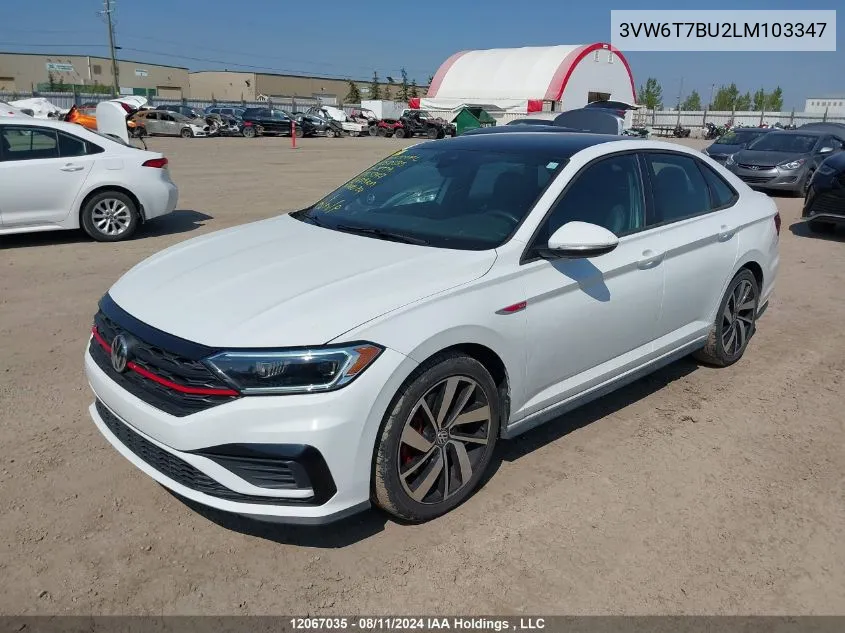 2020 Volkswagen Jetta Gli/S/Autobahn VIN: 3VW6T7BU2LM103347 Lot: 12067035