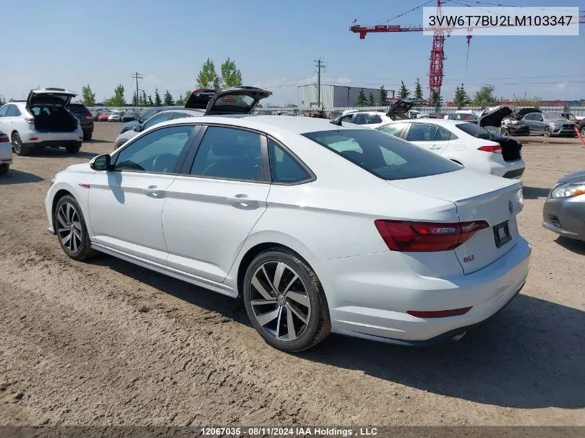 2020 Volkswagen Jetta Gli/S/Autobahn VIN: 3VW6T7BU2LM103347 Lot: 12067035