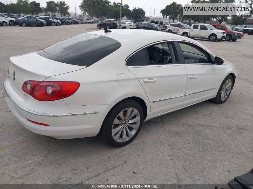 2010 Volkswagen Cc Sport VIN: WVWML7AN0AE517315 Lot: 39847850