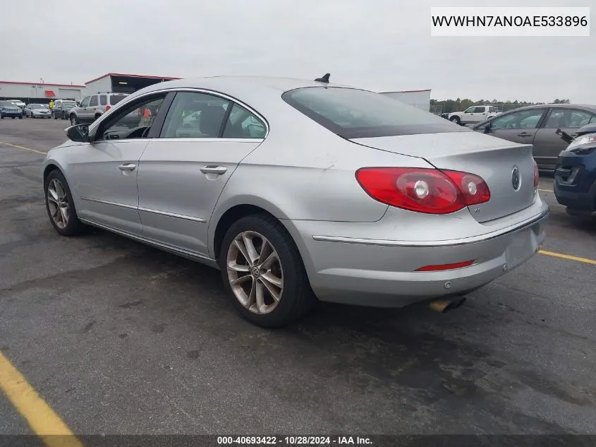 2010 Volkswagen Cc Luxury VIN: WVWHN7ANOAE533896 Lot: 40693422