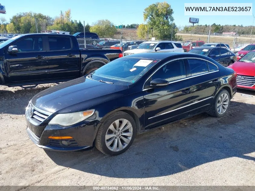 2010 Volkswagen Cc Sport VIN: WVWML7AN3AE523657 Lot: 40784062