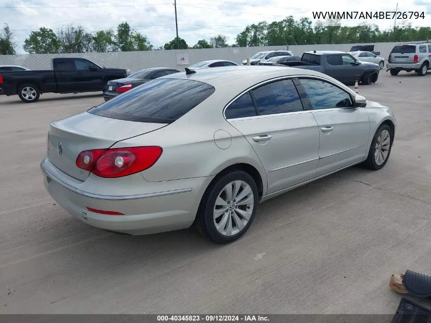 2011 Volkswagen Cc Sport VIN: WVWMN7AN4BE726794 Lot: 40345823