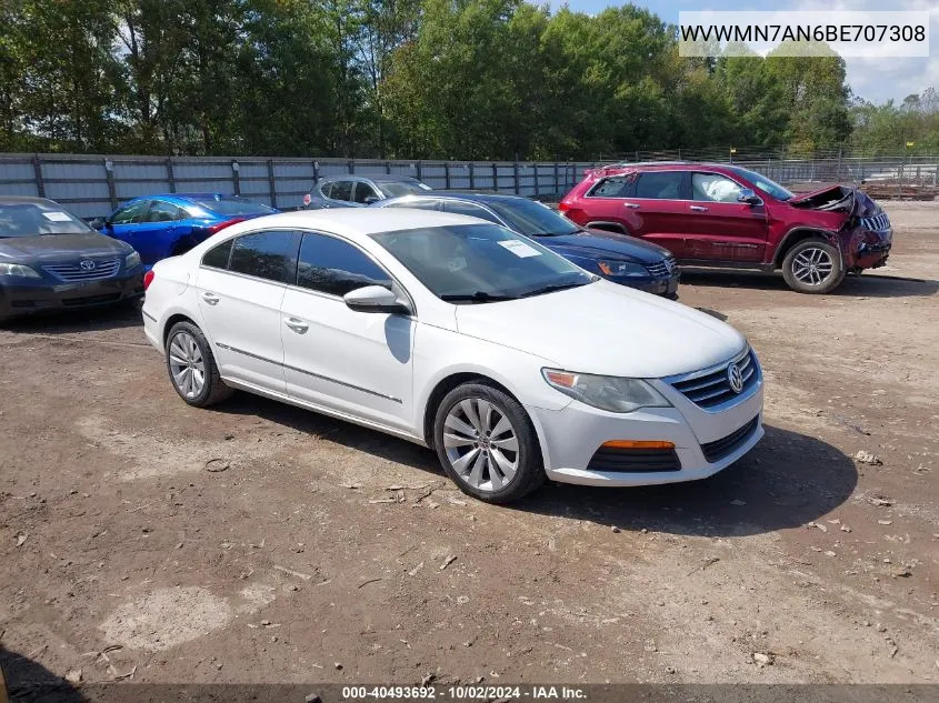 2011 Volkswagen Cc Sport VIN: WVWMN7AN6BE707308 Lot: 40493692