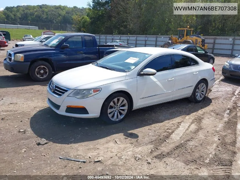 2011 Volkswagen Cc Sport VIN: WVWMN7AN6BE707308 Lot: 40493692