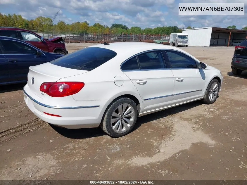 2011 Volkswagen Cc Sport VIN: WVWMN7AN6BE707308 Lot: 40493692