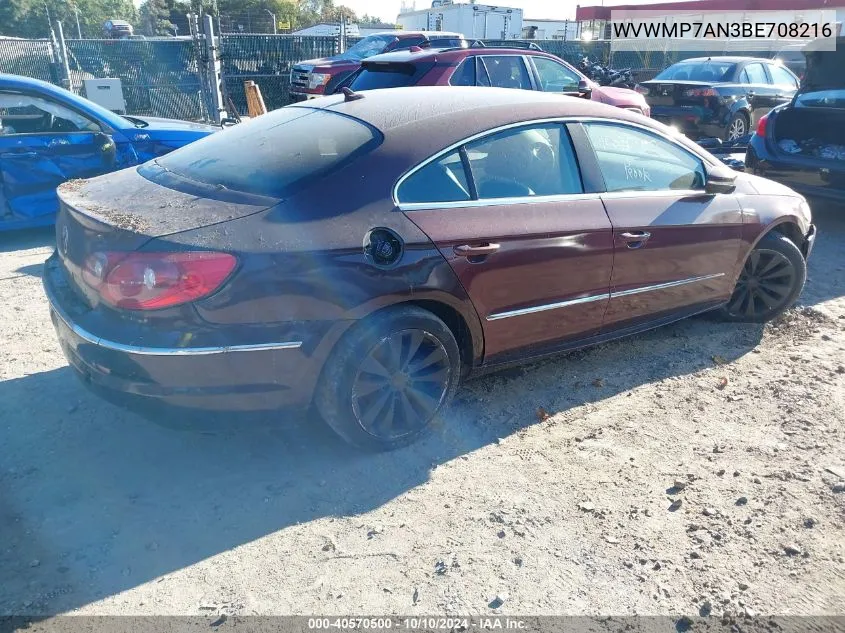 2011 Volkswagen Cc Sport VIN: WVWMP7AN3BE708216 Lot: 40570500