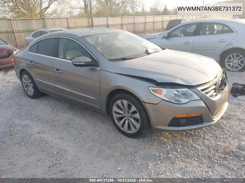 2011 Volkswagen Cc Sport VIN: WVWMN7AN3BE731372 Lot: 40737256