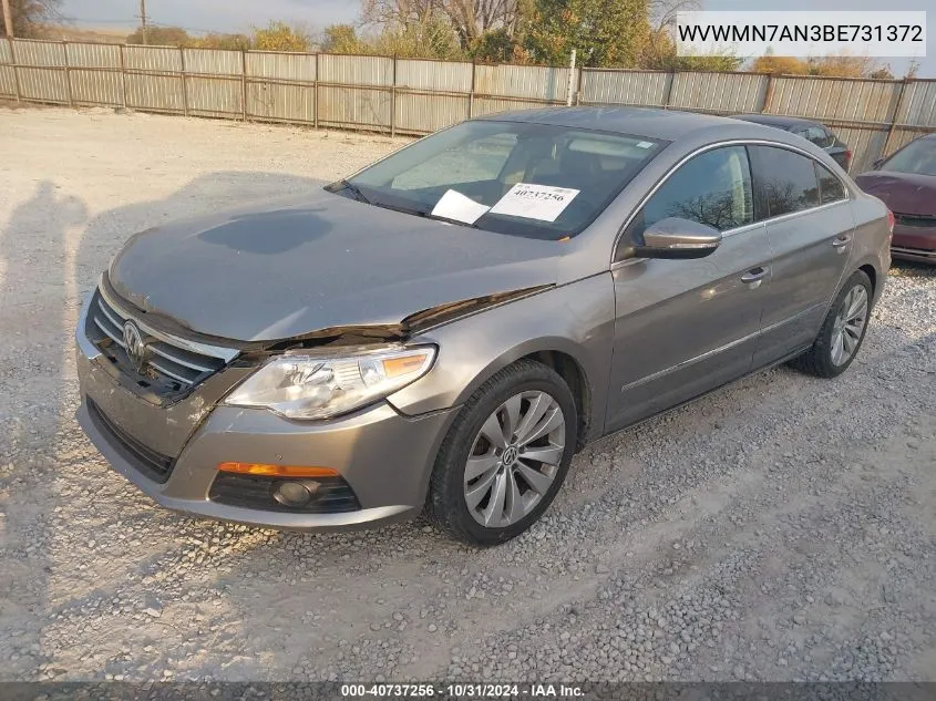 2011 Volkswagen Cc Sport VIN: WVWMN7AN3BE731372 Lot: 40737256