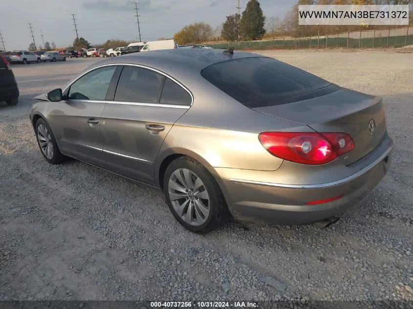 2011 Volkswagen Cc Sport VIN: WVWMN7AN3BE731372 Lot: 40737256